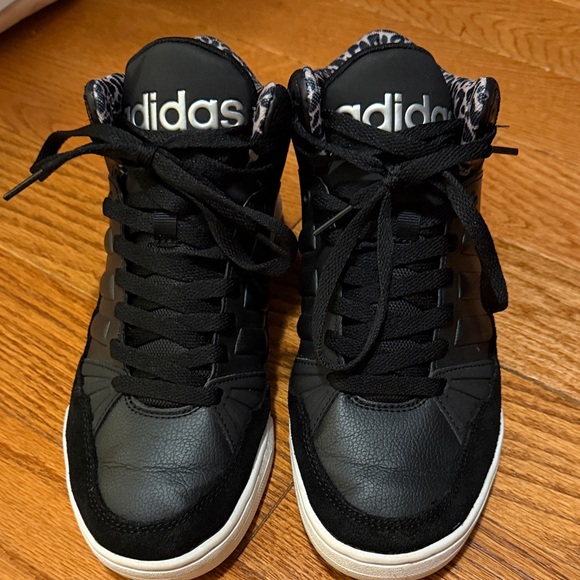 adidas Shoes - Women’s Size 7 adidas Black High-Top Sneakers with White Soles & Leopard Accent